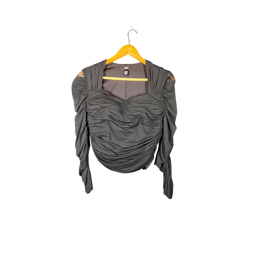 Express Body Contour Black Ruched Top Womens L Long Sleeve Sweetheart Going Out